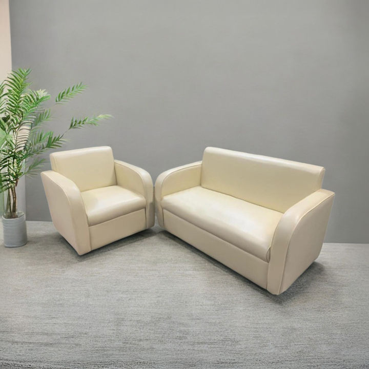 Synthetic Leather Straight-backed Snug Sofa Set for Living Room Off White (2+1)