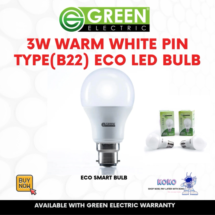 Green Electric 3W Warm White Pin Type(B22) Eco LED Bulb | Green Electric Warranty