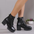 Winter New Fashion Comfortable Elegant Square with Women's Shoes Side Zipper Round Head Solid Color Simple Thick Heel Boots. 