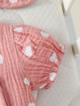 Baby Girls 4pcs Summer O-Round  Cotton Soft Printing Heart Streetwear Cute Bodysuit. 
