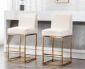 Modern Counter Height Bar Stools Pack of 1 Linen Upholstered Gold Bar Stool With Backrest 27 Inch Kitchen Island Stool With Gold Metel. 