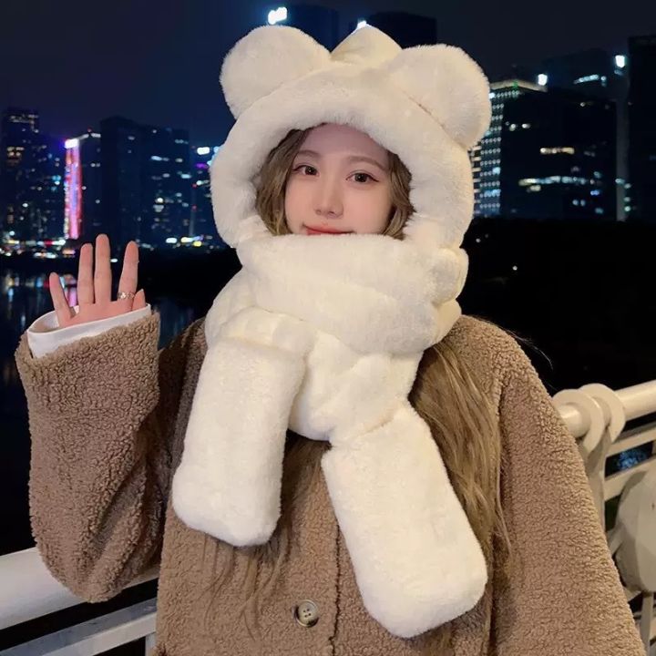 Winter%20Warm%20Plush%20Fleece%203-in-1%20Bear%20Ear%20Hooded%20Cap%20Scarf%20Gloves%20Set%20Windproof%20Outdoor%20Accessories%20for%20Cold%20Weather%20-%20Image%204