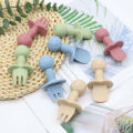 New Little Bear Pattern Baby Food Spoon Fork Short Spoon Fork Easy to Grasp and Clean. 