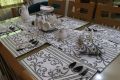 Ivory Scroll Work Dining Table set Table Runner Table Mats Tissue box cover and cutlery Holder Dining Table set for 8. 