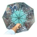 Korean Umbrella Folding Cute Korean Mini Fresh Simple Sen Series Trifold Japanese Cherry Blossom Transparent Umbrella. 