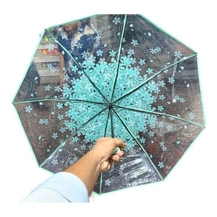 Korean%20Umbrella%20Folding%20Cute%20Korean%20Mini%20Fresh%20Simple%20Sen%20Series%20Trifold%20Japanese%20Cherry%20Blossom%20Transparent%20Umbrella%20-%20Image%203