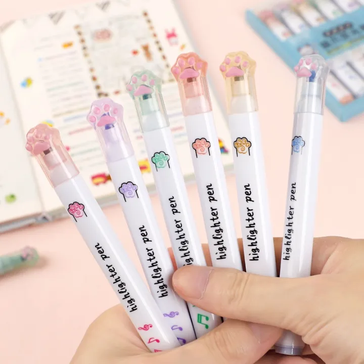 6%20Pieces%20Set%20Kawaii%20Cat%20Paw%20Highlighter%206%20Colors%20Slanted%20Tip%20Markers%20Liquid%20Ink%20for%20Student%20School%20Stationery%20Office%20Supplies%20-%20Image%204
