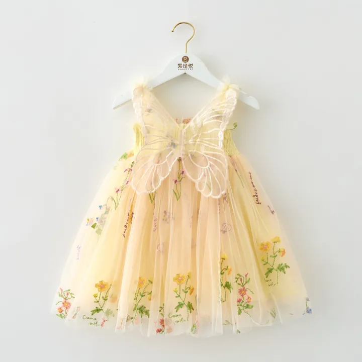 Kids%20Princess%20Dress%20Mesh%20Sling%20Bridesmaid%20Dress%20Puff%20Skirt%20with%203D%20Wings%20Fairy%20Stylish%20Gown%20-%20Image%203