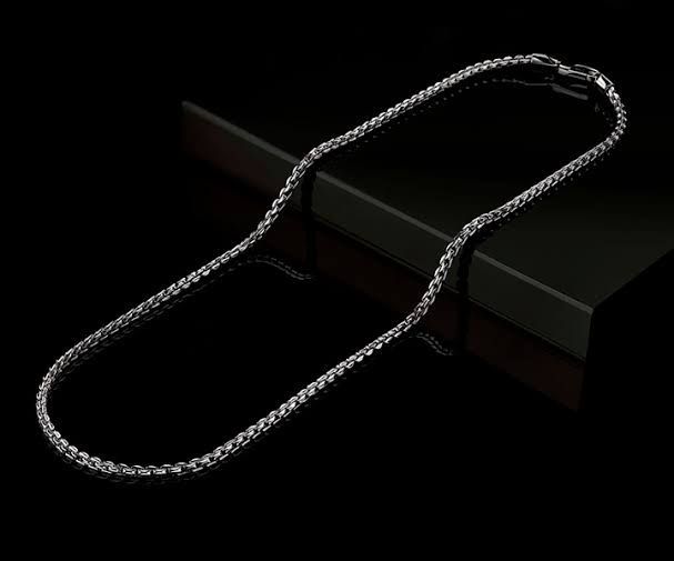 Sterling Silver Round-Cut Box Neck Chain For Men