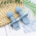 New Little Bear Pattern Baby Food Spoon Fork Short Spoon Fork Easy to Grasp and Clean. 