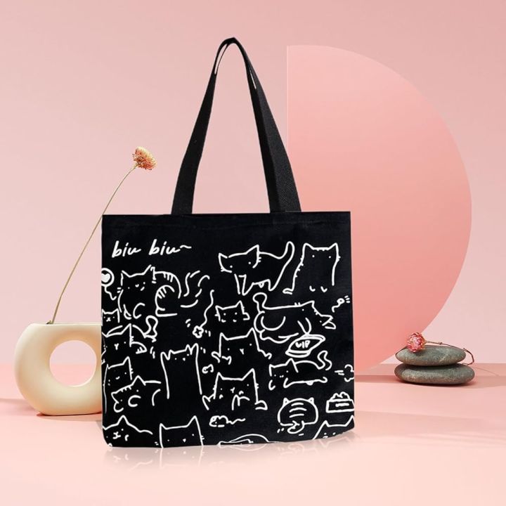 Printed Premium Quality Canvas Tote Bag, Cat Printed Tote Bag With Zipper (CP-01)