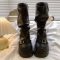 New Design Women Biker Boots Platform Belt Buckle Women's Knee High Booties Harajuku Gladiator Y2K Punk Mid Pipe Booties Girls.