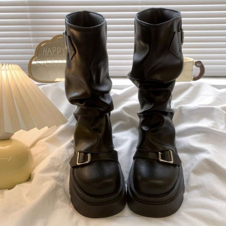 New%20Design%20Women%20Biker%20Boots%20Platform%20Belt%20Buckle%20Women's%20Knee%20High%20Booties%20Harajuku%20Gladiator%20Y2K%20Punk%20Mid%20Pipe%20Booties%20Girls%20-%20Image%203
