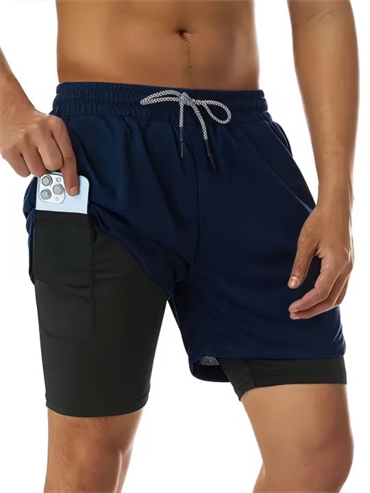Men's%20Fitness%20Running%20Double%20layer%20Sports%20Shorts%20Training%20Running%20Mountain%20Climbing%20Summer%20Minimally%20Printed%20Shorts%20-%20Image%203