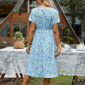 High Quality Luxury Design Dress 2024 Elegant Waist Cinching V-neck Printed Elastic Waist Maxi  Dress Women Clothing Vestido. 