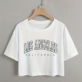 Letter Graphic Casual Crop Short Sleeve T-shirt Round Neck Running Sports Tee Women's Activewear.