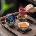 A Set of Handmade Ceramic Teacups, A Total of 5 Pieces, Traditional Kiln-changed Wuxing Kung Fu Teacup, Jianzhan Style.