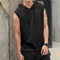 Men's Cotton Hoddies Sleeveless Muscle Gym Sport Slim Vest Bodybuilding Hooded Hip-Hop Streatwear Workout T-shirt. 