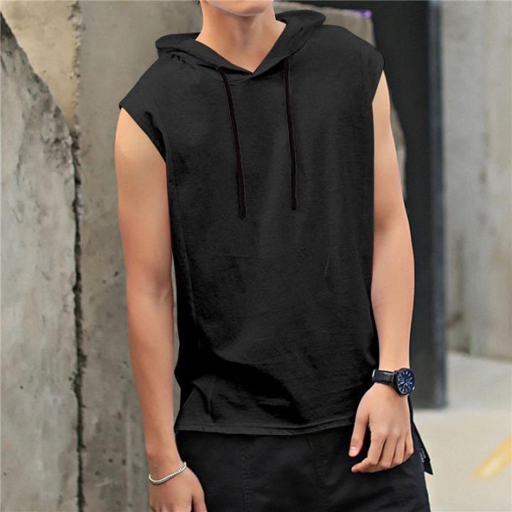 Men's Cotton Hoddies Sleeveless Muscle Gym Sport Slim Vest Bodybuilding Hooded Hip-Hop Streatwear Workout T-shirt