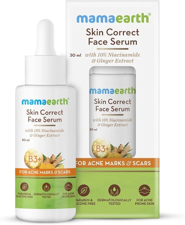 Mamaearth Skin Correct Face Serum Acne Scars Removal Cream With Niacinamide & Ginger Extract, 30ml