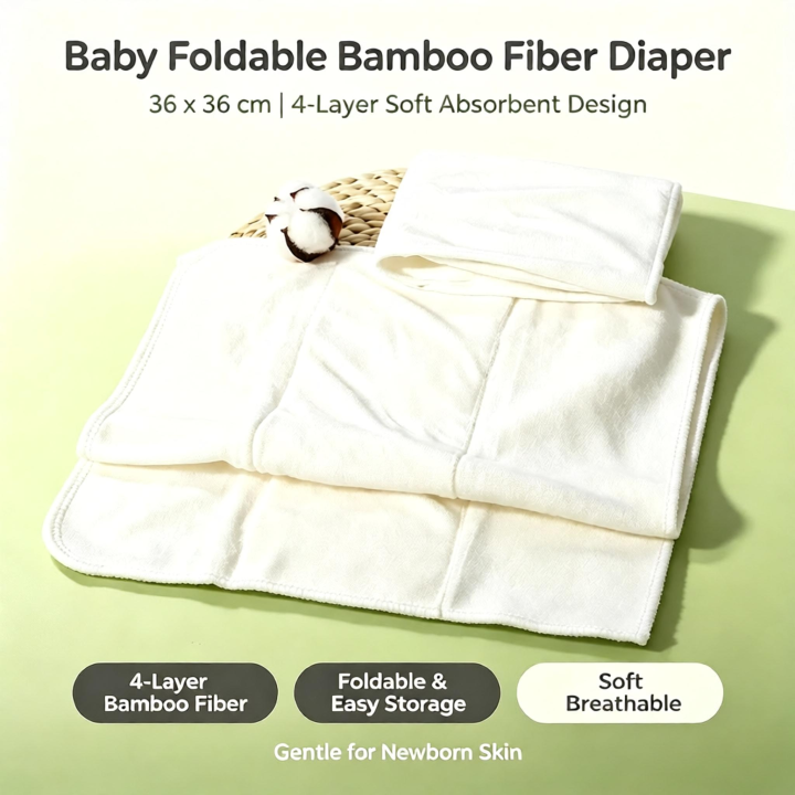 Pororo 5pcs Natural Bamboo Fiber Diaper Tri-fold Re-washable 36X36CM 4-layer Bamboo Fiber Diaper Liner Fits Baby Diaper Liner