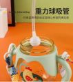kids Straw Bottle with Gravity Ball Double Handle Drink Leaning Feeding Bottle Sippy Cup.
