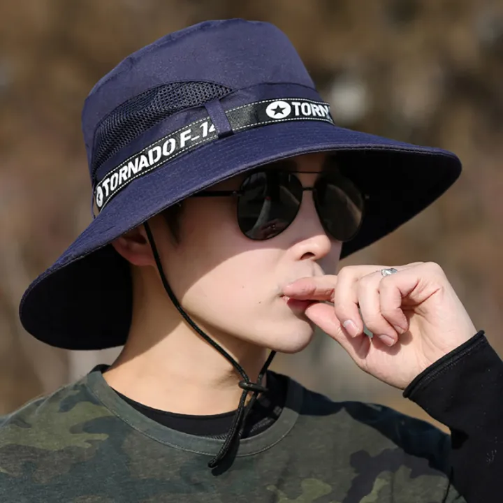 Windproof%20Men%20Outdoor%20Hat%20Wide%20Brim%20Flat%20Top%20Men%20Camping%20Hat%20Letter%20Print%20Anti-UV%20Strap%20Hollow%20Out%20Men%20Fisherman%20Hat%20Headwear%20-%20Image%203