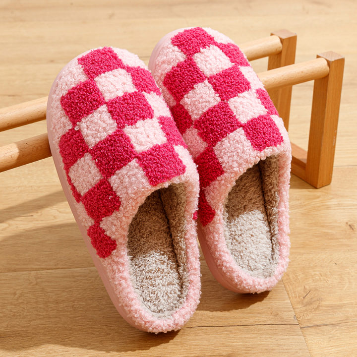 Fashion%20Retro%20Checker%20Women's%20Winter%20Warm%20Home%20Slippers%20Couple%20Indoor%20Bedroom%20Plush%20Anti-slip%20Soft%20Sole%20Leisure%20Shoes%20Men%20-%20Image%202