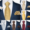 Luxury Brand 8 Cm Tie Pocket Squares Cufflinks Set For Men Golden Paisley Birthday Present Necktie Suit Accessories Fit Party. 