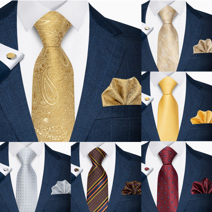 Luxury Brand 8 Cm Tie Pocket Squares Cufflinks Set For Men Golden Paisley Birthday Present Necktie Suit Accessories Fit Party