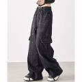Girls Baggy Thin Wide Leg Cargo Jeans High Street Retro Female High Waist Pants Lady Casual Fashion Solid Denim Trousers. 