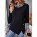 Plus Size 1XL-5XL Woman's Tshirts Turtleneck Long Sleeve Color Matching Knitting Fashion Woman's top t-shirt. 