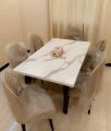 dinig table with 4 chairs, marble textured top, sheesham wooden frame with 4 full cussion chairs. 