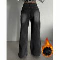 Winter Lady Plush Thermal High Waist Thin Jeans Girls Fleece Snow Warm Denim Pants Female Comfortable Straight Leg Trousers. 