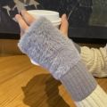 Warm Plush Half-finger Gloves for Women Autumn Winter Versatile Cute Cold-proof Half-finger Gloves Chirstmas .