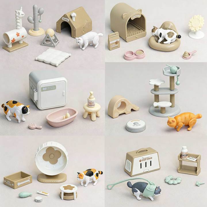 Miniature Pet House Playset – Cute Cat & Dog Dollhouse Accessories with ...