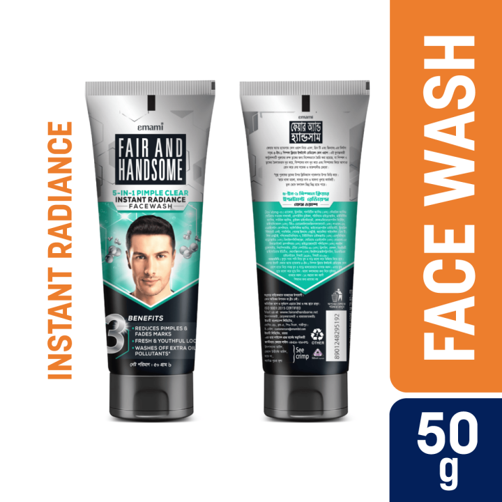 Emami Fair and Handsome 5-in-1 Pimple Clear Instant Radiance Face Wash – 50g