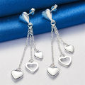 1 pair of 925 sterling silver exquisite 3 heart-shaped earrings for women's fashion wedding party s accessories jewelry. 
