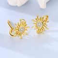Original Hoop Earrings 925 Sterling Silver Golden Sun Bow Flower Heart Stud Earrings for Women Wedding Engagement Jewelry Gift. 