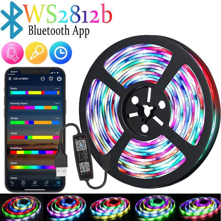 DC 5V 3M LED Strip Lights RGBIC WS2812B Phantom Bluetooth APP Remote Control PC TV Living Room Atmosphere Light Room Decoration