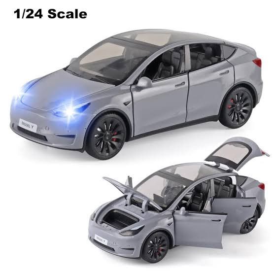 Tesla Model Y 1:24 Scale (7 in) Diecast Model Car with Sound & Pull Back Functions (Without Box)