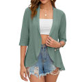 2024 Summer Fashion Ladies Hollow Out Cardigan Boho Tops Women Beach Outwear Casual Three Quarter Sleeve Sunscreen Shirt. 