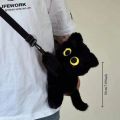 Black Cat Backpacks Big Eyes Kitten Doll Plush Kawaii Stuffed Animals Shoulder Bag Large-capacity Soft Toy Fashion Crossbody Bag.