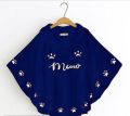 Round Style Meow Printed  Hooded Poncho For Women's. 
