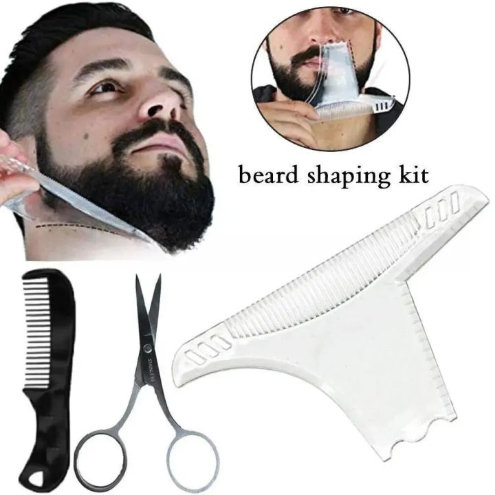 3Pcs Kit Men's Beard Shaper Tool Beard Shaping Styling Comb Template Clippers Beard Comb Scissors Beard Shaping Tool Set