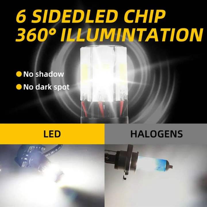 HEADLIGHT FAN LED BULB SMD Headlight for all Bikes Tube M6 (6 LED) With Low & High Flashing Option Motorcycle LED Headlight Bulb M6 with Flasher Bike Universal