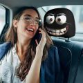 2pcs Smiley Face Printed Car Pillowcase Soft Comfortable Decorative Cushion Cover Auto Seat Headrest Washable Polyester Fabric. 
