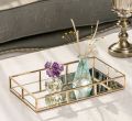 Vanity Organizer Tray with Polished metal Gold marble cover. 