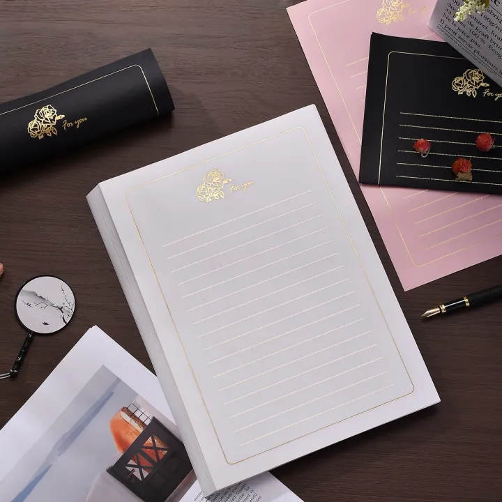 10pcs%20Simple%20Gold%20Rose%20Letterhead%EF%BC%8CHigh-end%20Gold%20Stamping%20Letter%20Paper%20Pink%20White%20Romantic%20Love%20Letter%20Paper%20Birthday%20Letterhead%20-%20Image%207