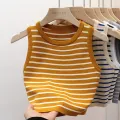 Summer Spring Striped Tank Tops Women Sleeveless Knitted T-Shirts Female Elastic Slim Casual Vests Crop Tops Pullover Camis. 
